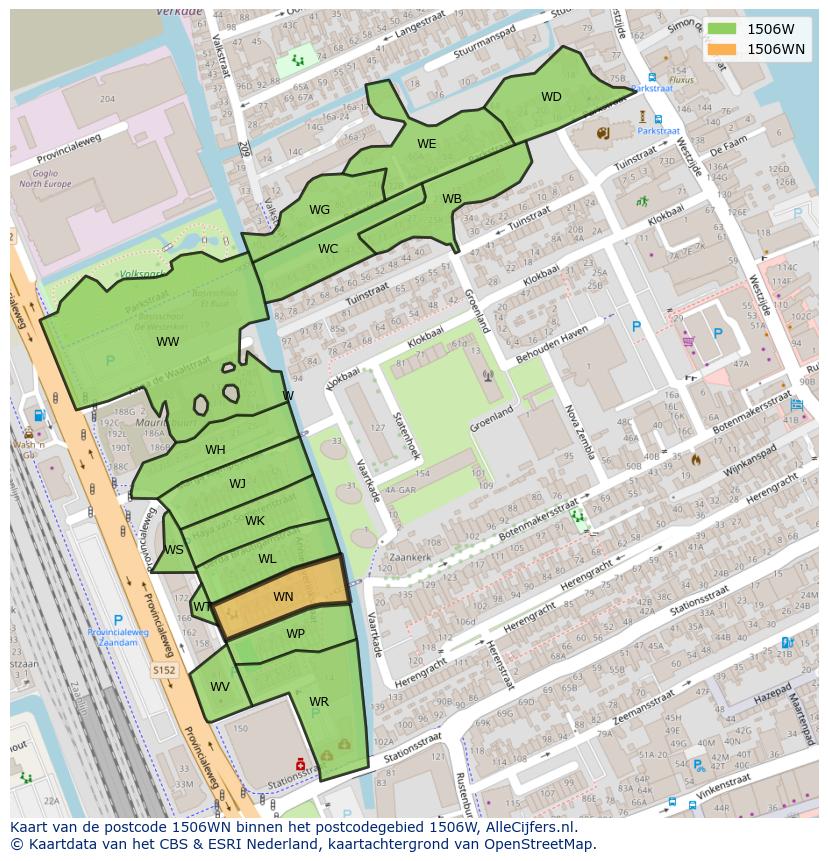 Afbeelding van het postcodegebied 1506 WN op de kaart.