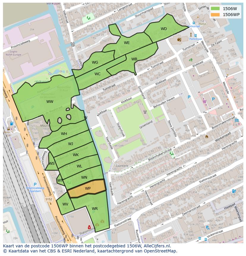 Afbeelding van het postcodegebied 1506 WP op de kaart.