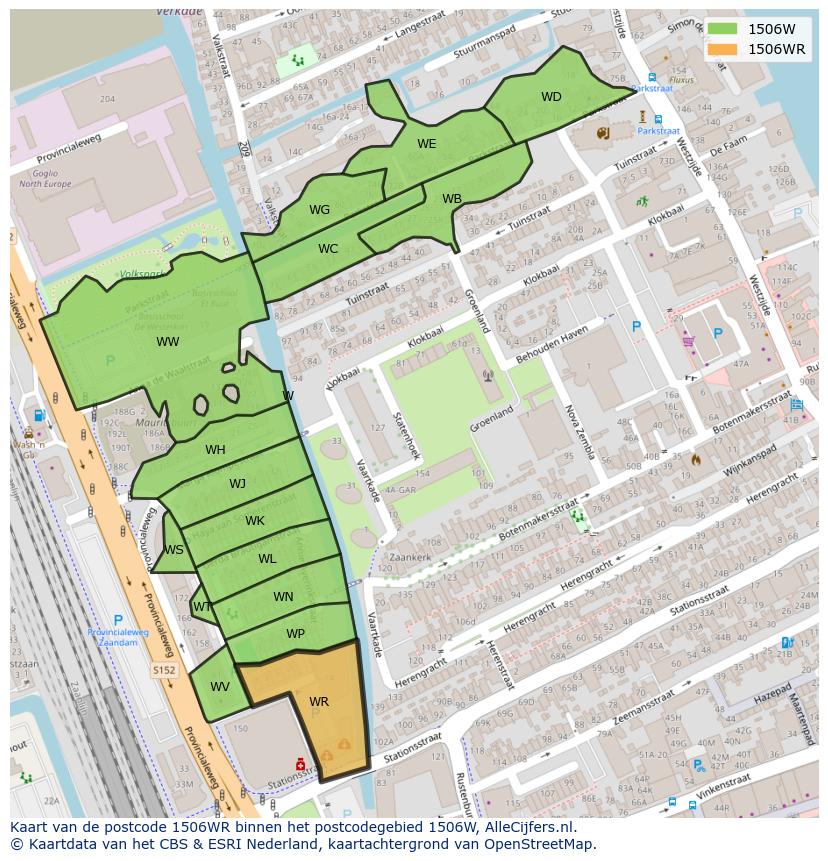 Afbeelding van het postcodegebied 1506 WR op de kaart.