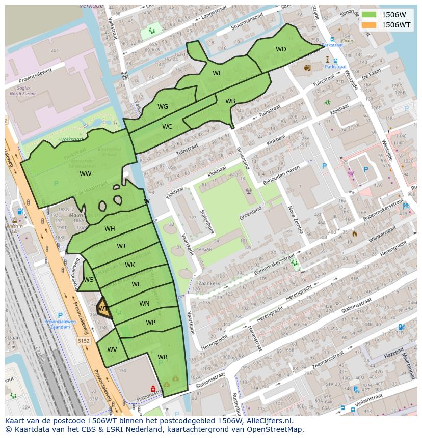 Afbeelding van het postcodegebied 1506 WT op de kaart.