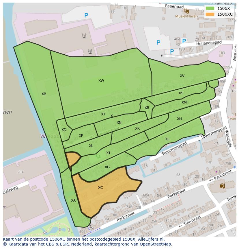 Afbeelding van het postcodegebied 1506 XC op de kaart.