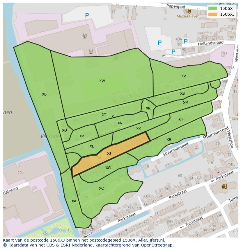 Afbeelding van het postcodegebied 1506 XJ op de kaart.
