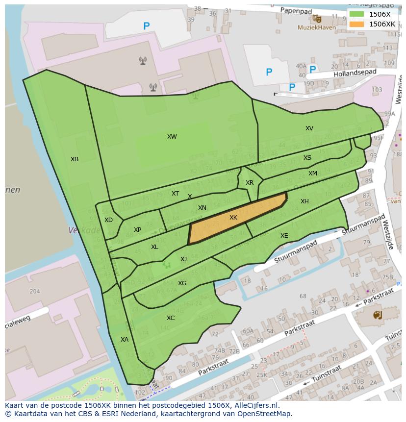 Afbeelding van het postcodegebied 1506 XK op de kaart.
