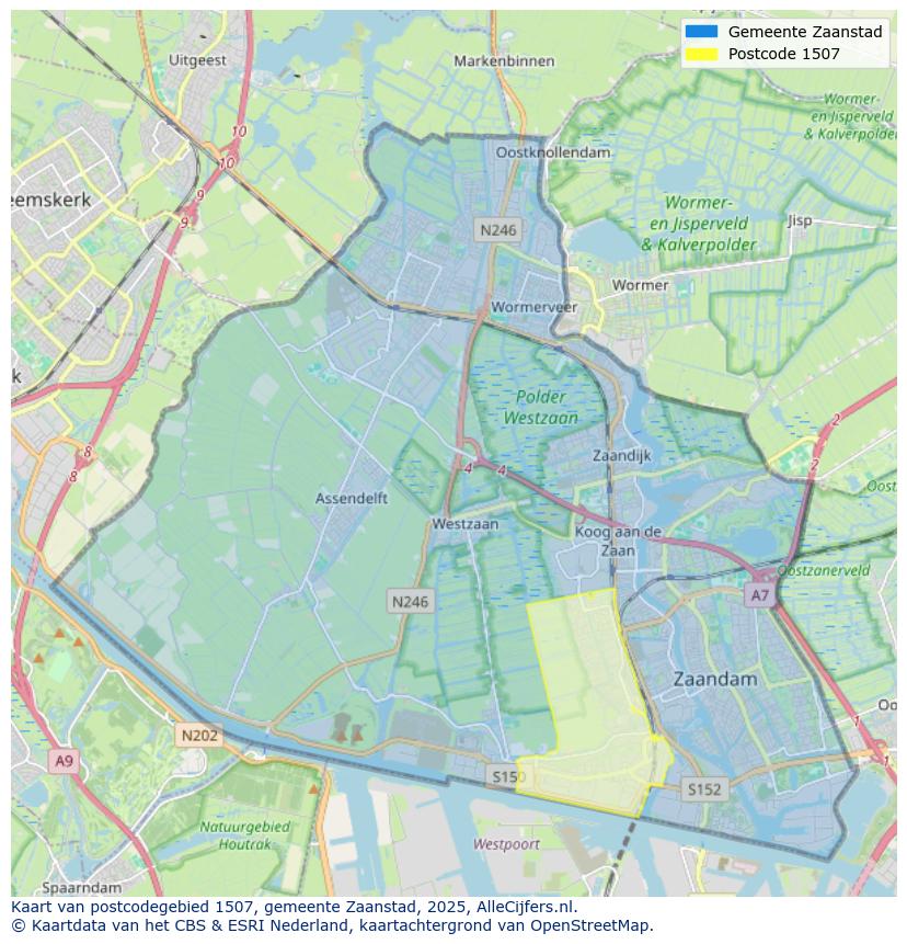 Afbeelding van het postcodegebied 1507 op de kaart.