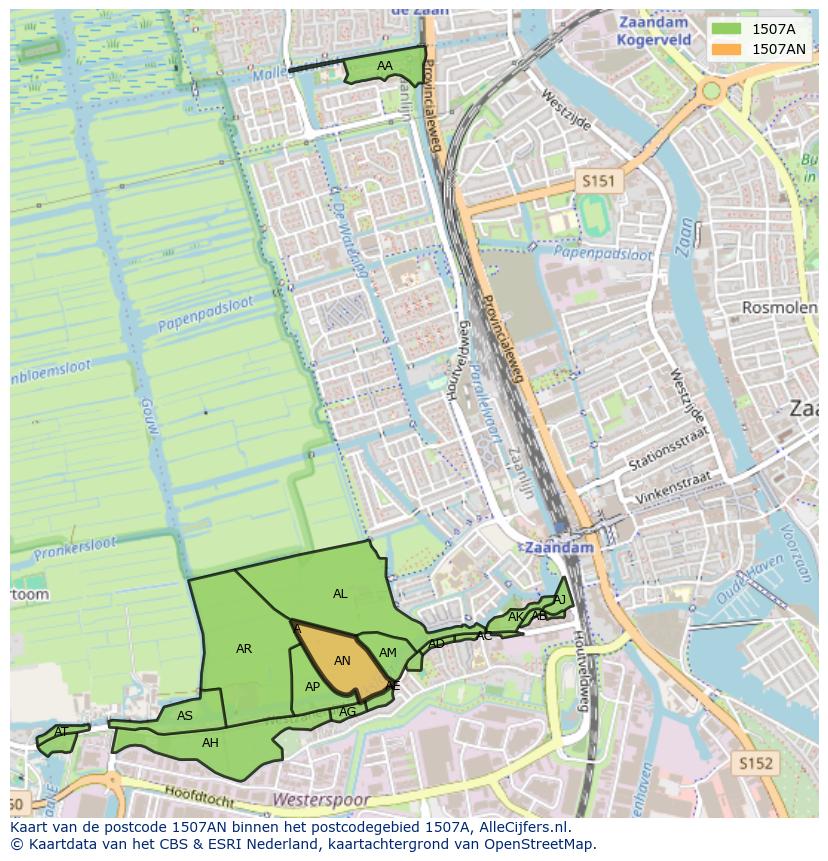 Afbeelding van het postcodegebied 1507 AN op de kaart.