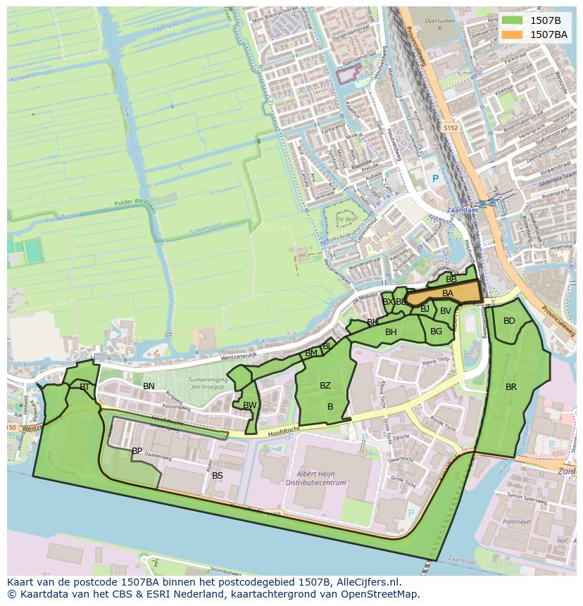 Afbeelding van het postcodegebied 1507 BA op de kaart.