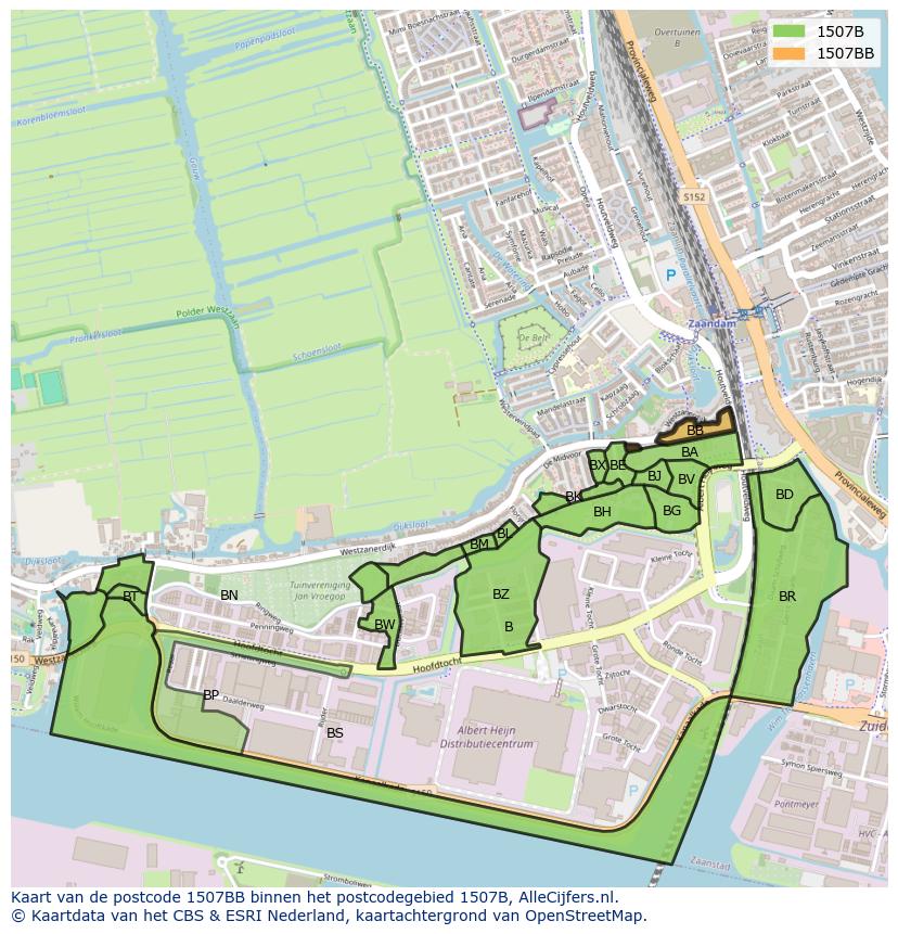 Afbeelding van het postcodegebied 1507 BB op de kaart.