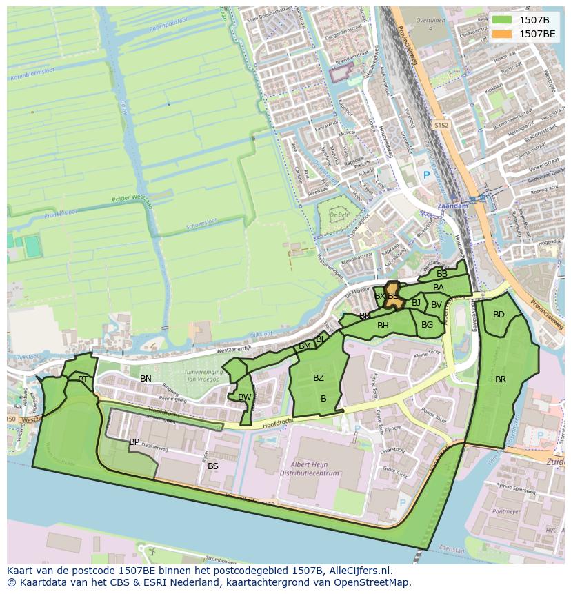 Afbeelding van het postcodegebied 1507 BE op de kaart.