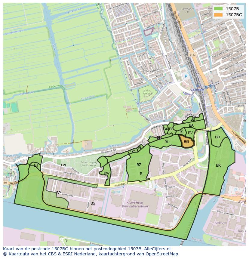 Afbeelding van het postcodegebied 1507 BG op de kaart.