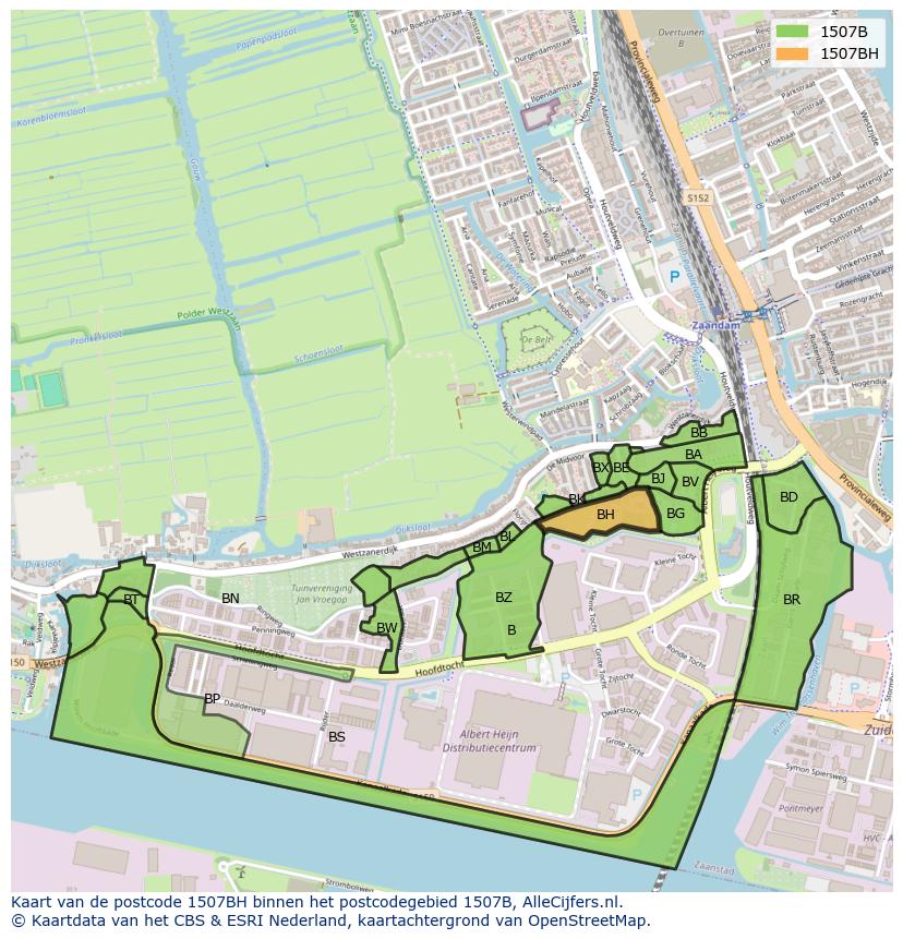 Afbeelding van het postcodegebied 1507 BH op de kaart.