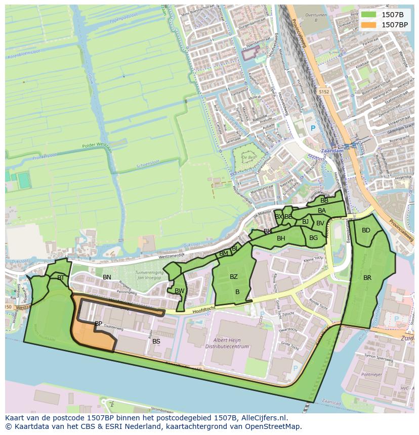 Afbeelding van het postcodegebied 1507 BP op de kaart.
