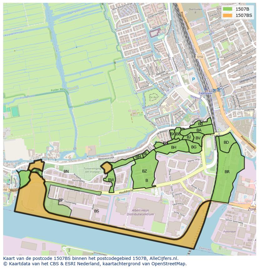 Afbeelding van het postcodegebied 1507 BS op de kaart.