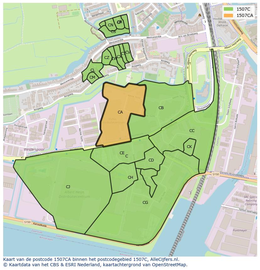 Afbeelding van het postcodegebied 1507 CA op de kaart.