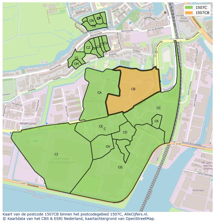 Afbeelding van het postcodegebied 1507 CB op de kaart.