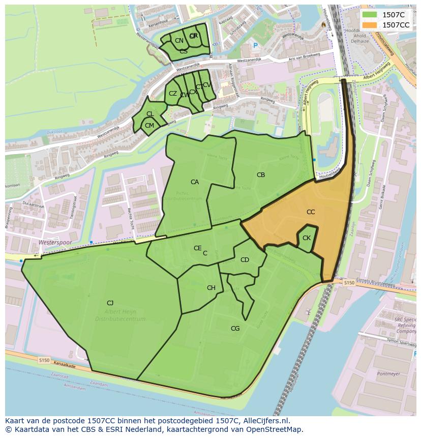 Afbeelding van het postcodegebied 1507 CC op de kaart.