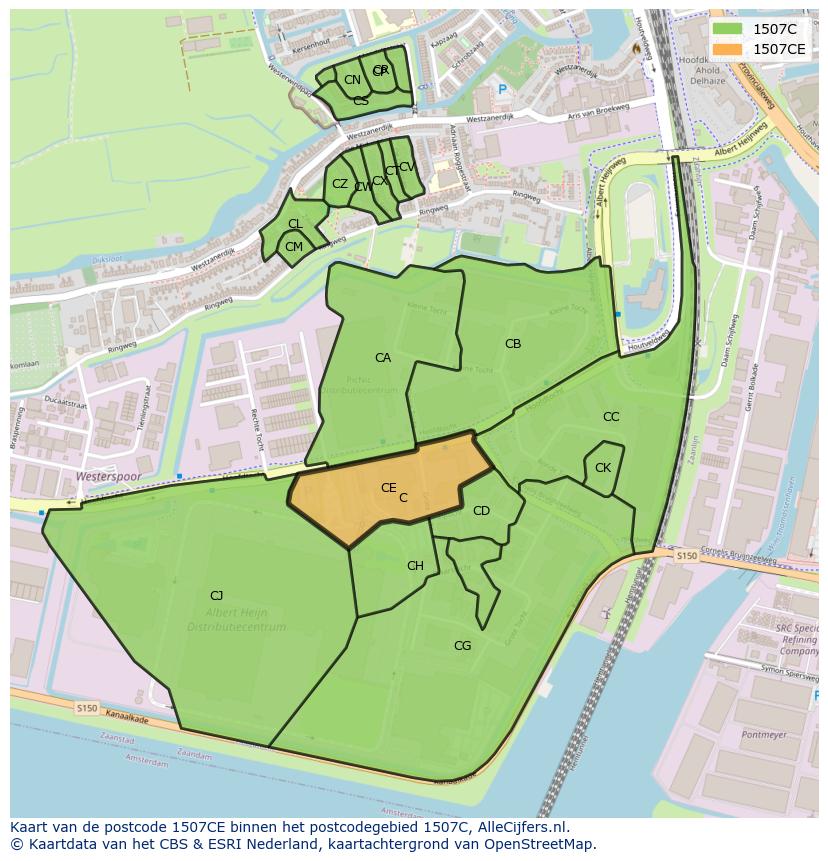 Afbeelding van het postcodegebied 1507 CE op de kaart.