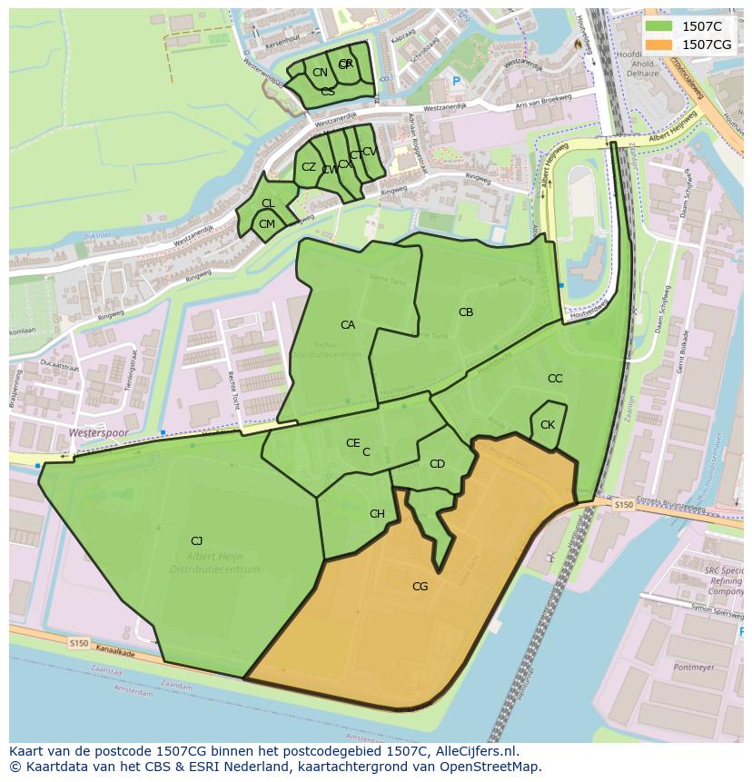 Afbeelding van het postcodegebied 1507 CG op de kaart.