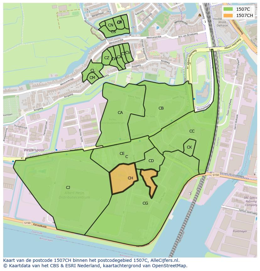 Afbeelding van het postcodegebied 1507 CH op de kaart.