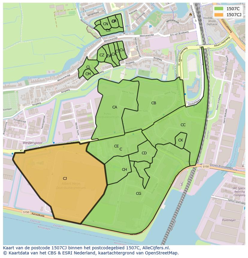 Afbeelding van het postcodegebied 1507 CJ op de kaart.