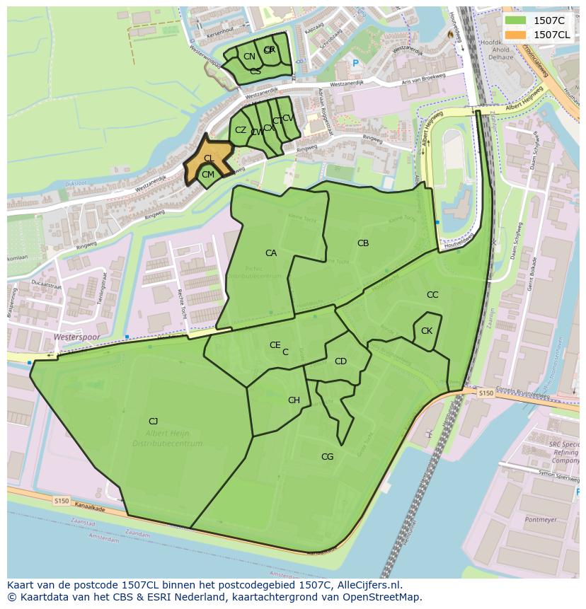 Afbeelding van het postcodegebied 1507 CL op de kaart.