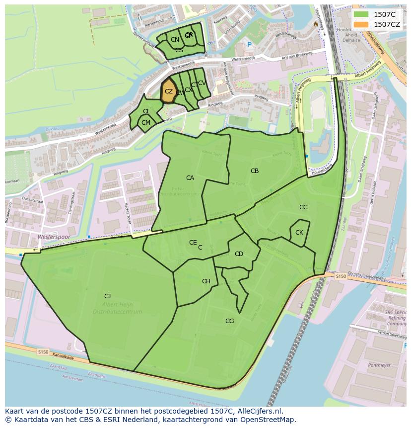 Afbeelding van het postcodegebied 1507 CZ op de kaart.