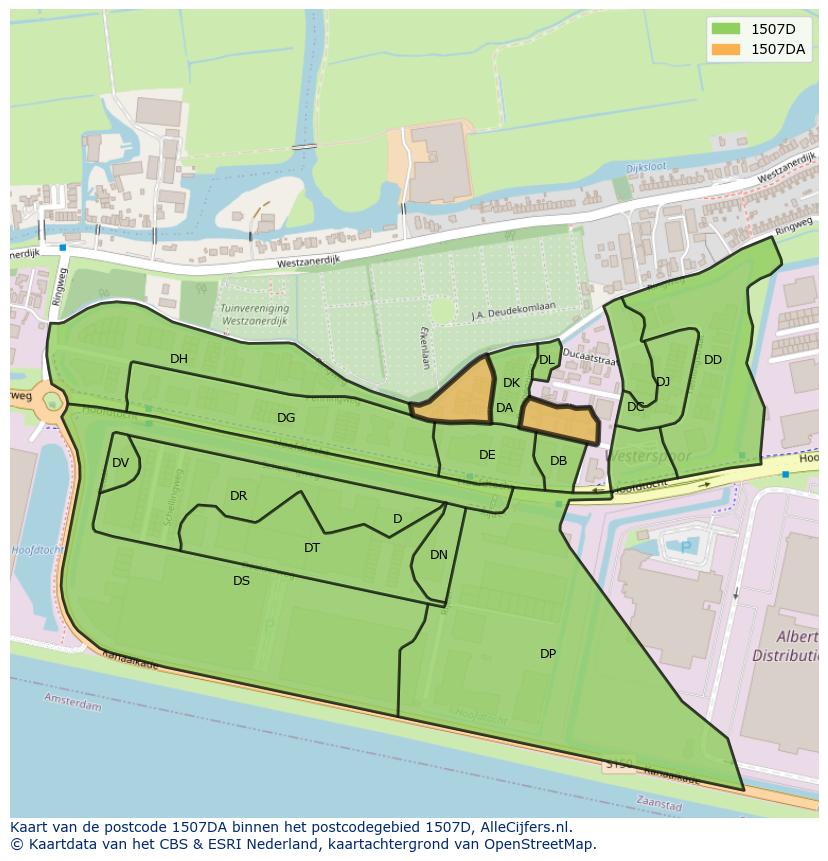 Afbeelding van het postcodegebied 1507 DA op de kaart.