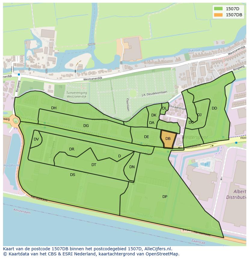 Afbeelding van het postcodegebied 1507 DB op de kaart.