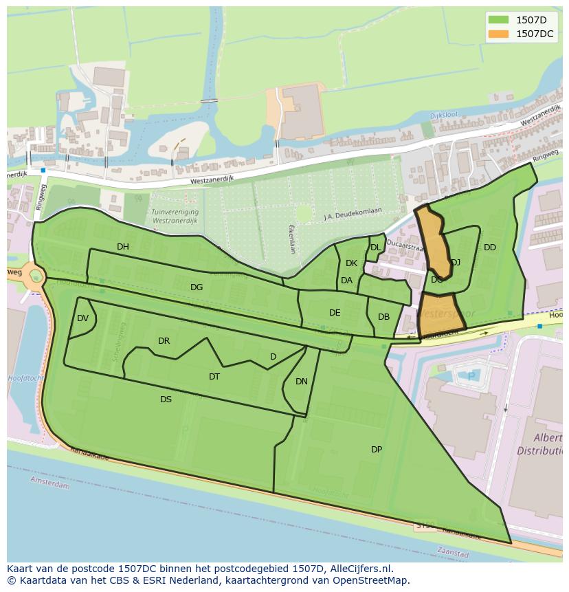 Afbeelding van het postcodegebied 1507 DC op de kaart.