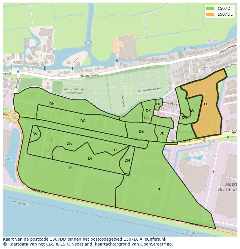 Afbeelding van het postcodegebied 1507 DD op de kaart.