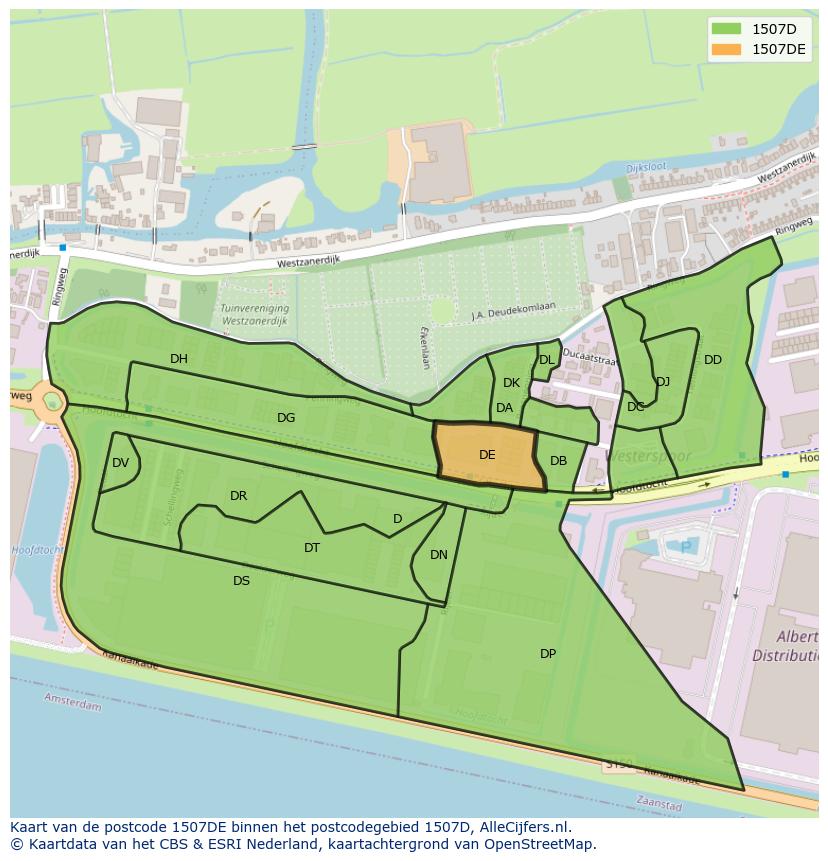 Afbeelding van het postcodegebied 1507 DE op de kaart.
