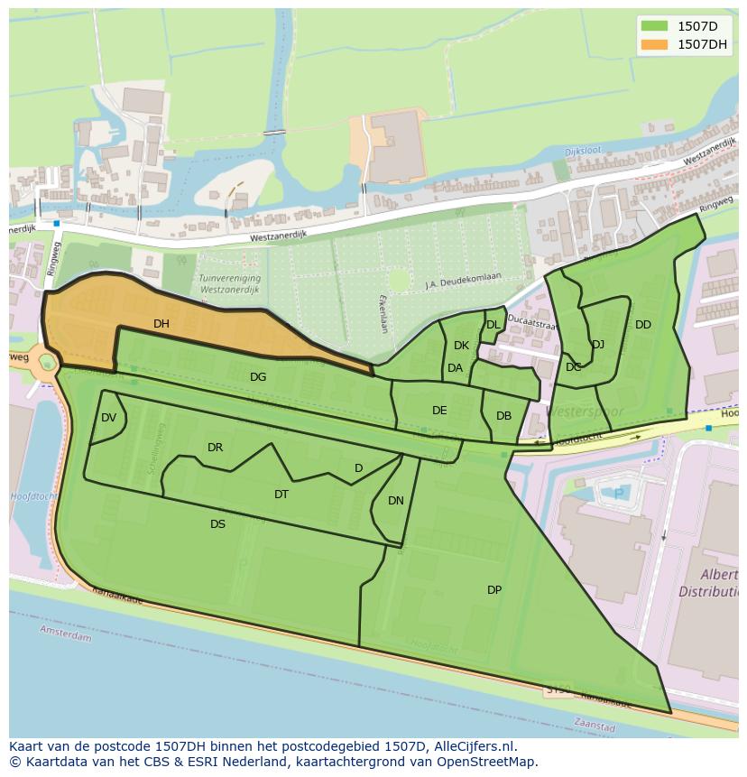 Afbeelding van het postcodegebied 1507 DH op de kaart.