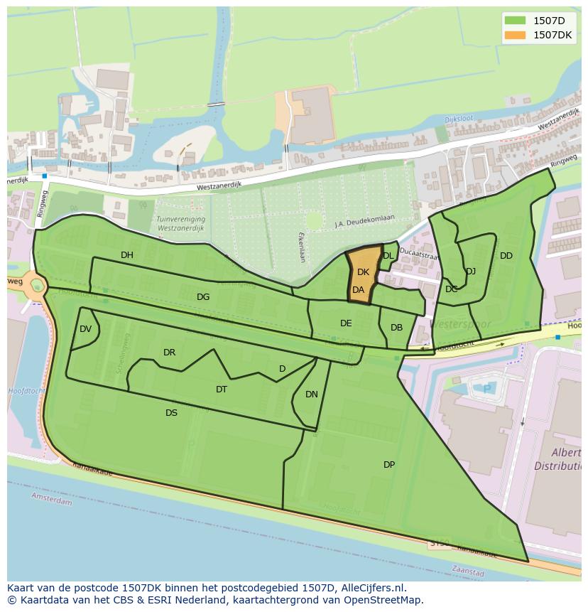 Afbeelding van het postcodegebied 1507 DK op de kaart.