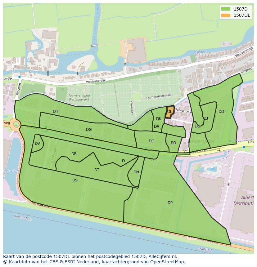 Afbeelding van het postcodegebied 1507 DL op de kaart.