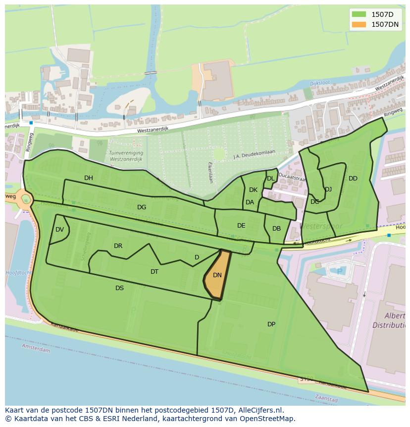 Afbeelding van het postcodegebied 1507 DN op de kaart.
