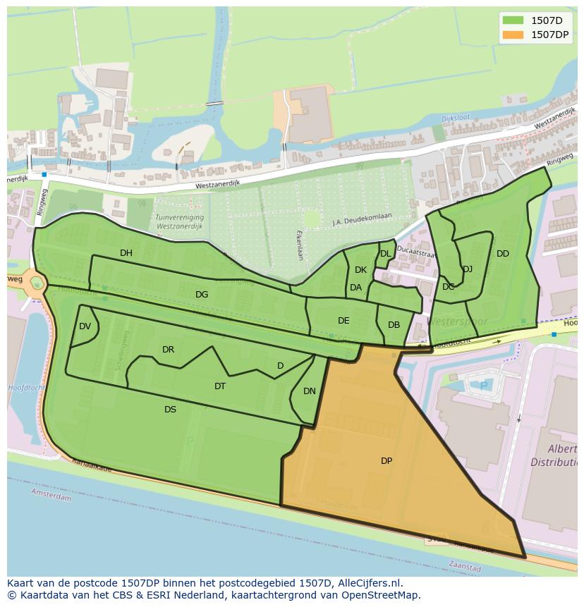 Afbeelding van het postcodegebied 1507 DP op de kaart.