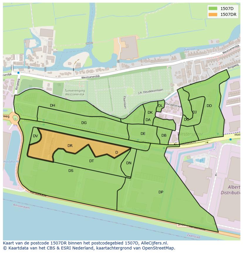 Afbeelding van het postcodegebied 1507 DR op de kaart.