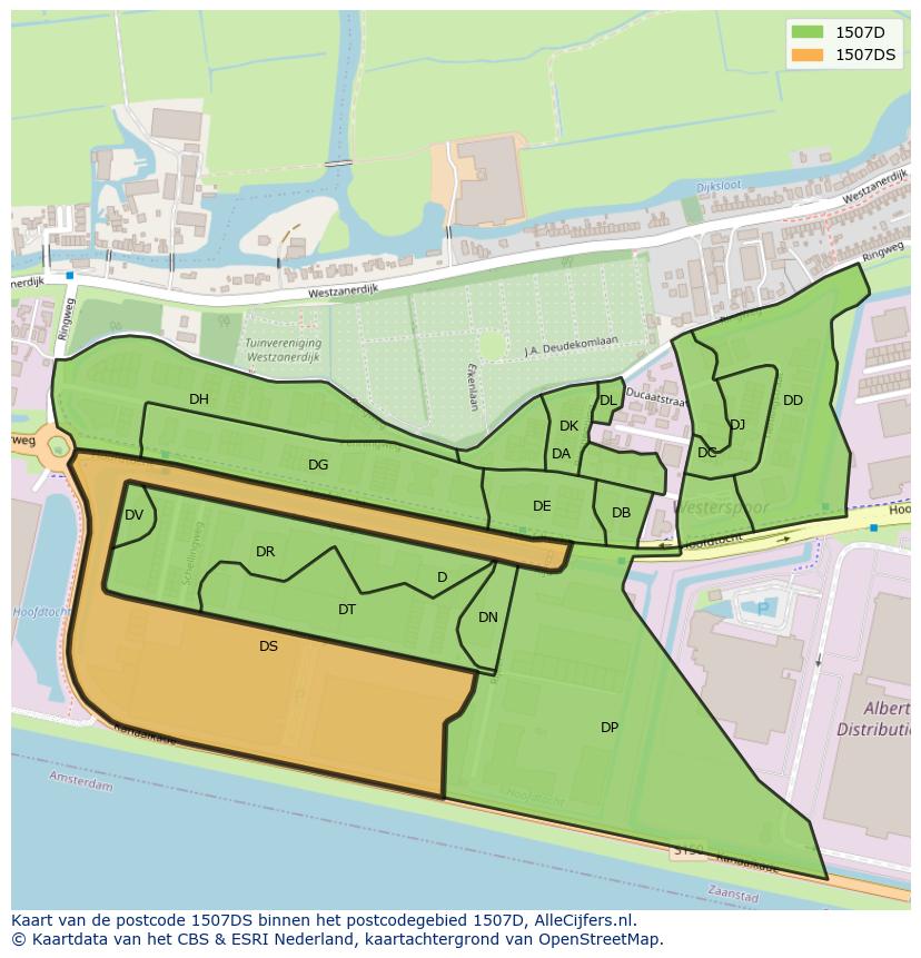 Afbeelding van het postcodegebied 1507 DS op de kaart.