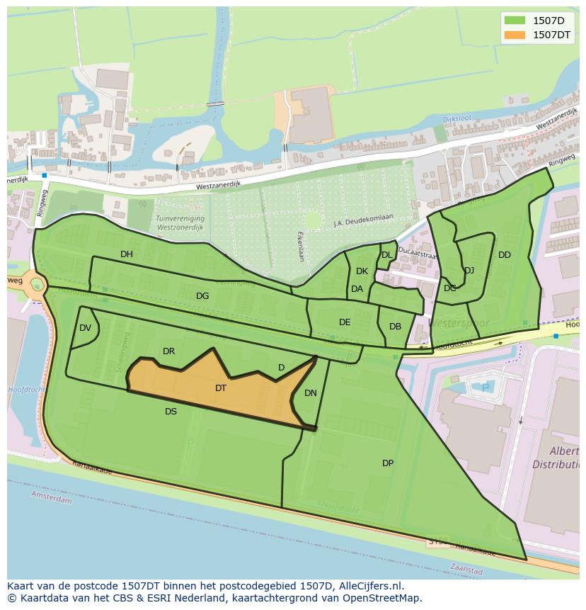 Afbeelding van het postcodegebied 1507 DT op de kaart.