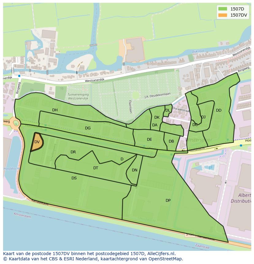 Afbeelding van het postcodegebied 1507 DV op de kaart.