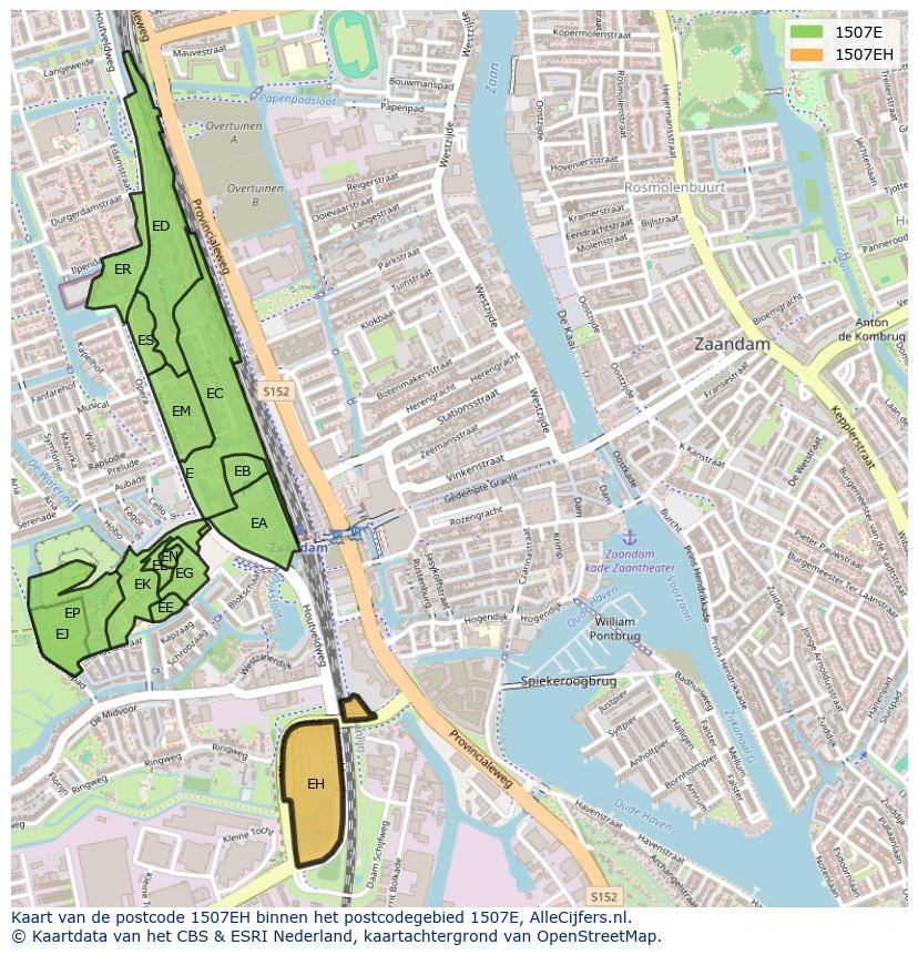 Afbeelding van het postcodegebied 1507 EH op de kaart.