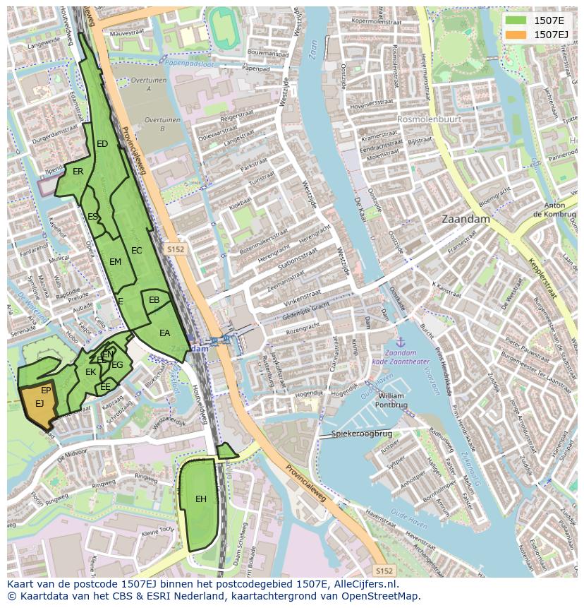 Afbeelding van het postcodegebied 1507 EJ op de kaart.
