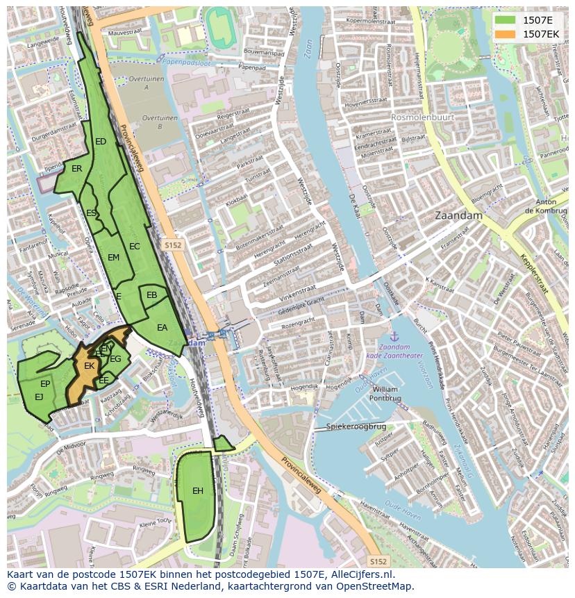 Afbeelding van het postcodegebied 1507 EK op de kaart.