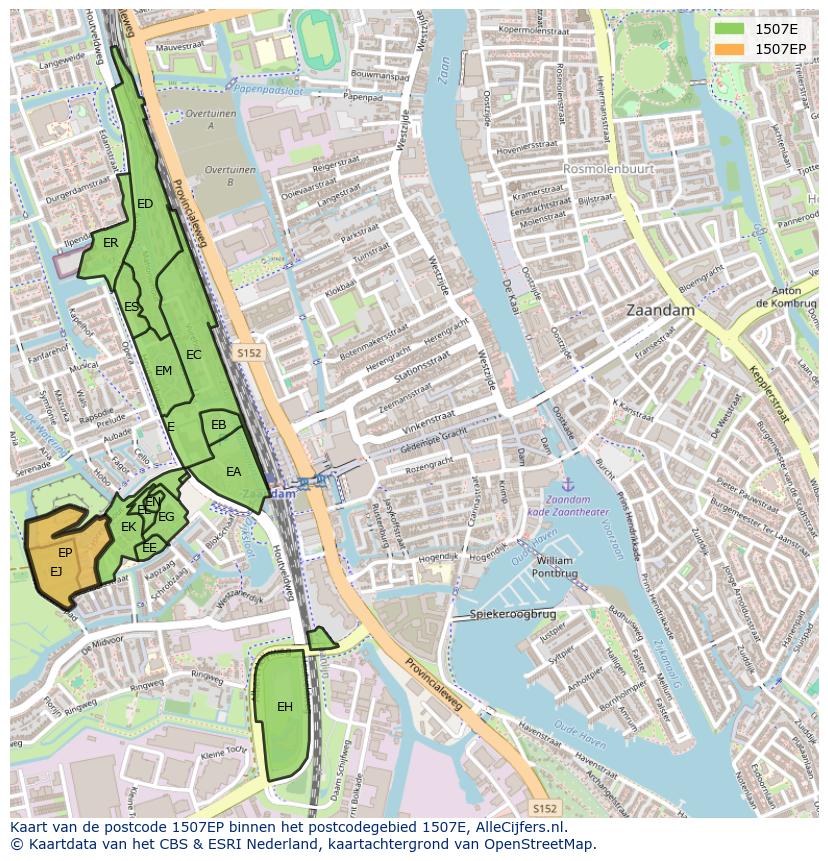 Afbeelding van het postcodegebied 1507 EP op de kaart.