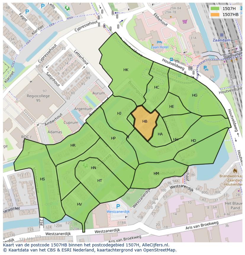 Afbeelding van het postcodegebied 1507 HB op de kaart.