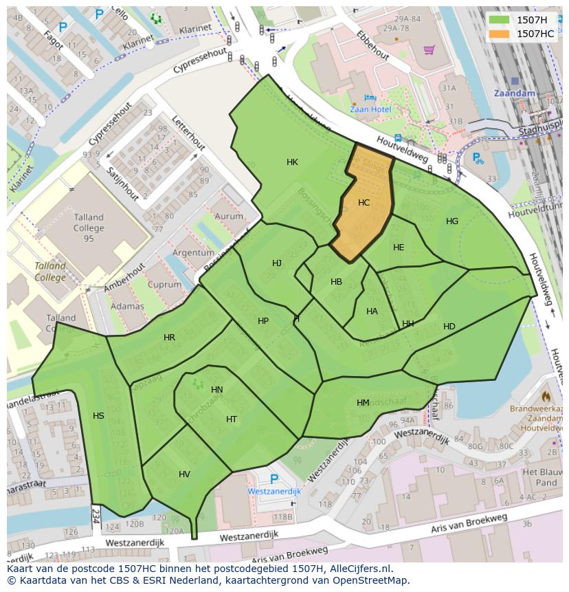 Afbeelding van het postcodegebied 1507 HC op de kaart.