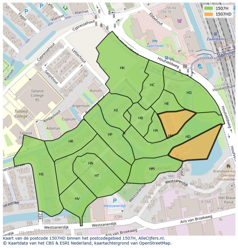 Afbeelding van het postcodegebied 1507 HD op de kaart.