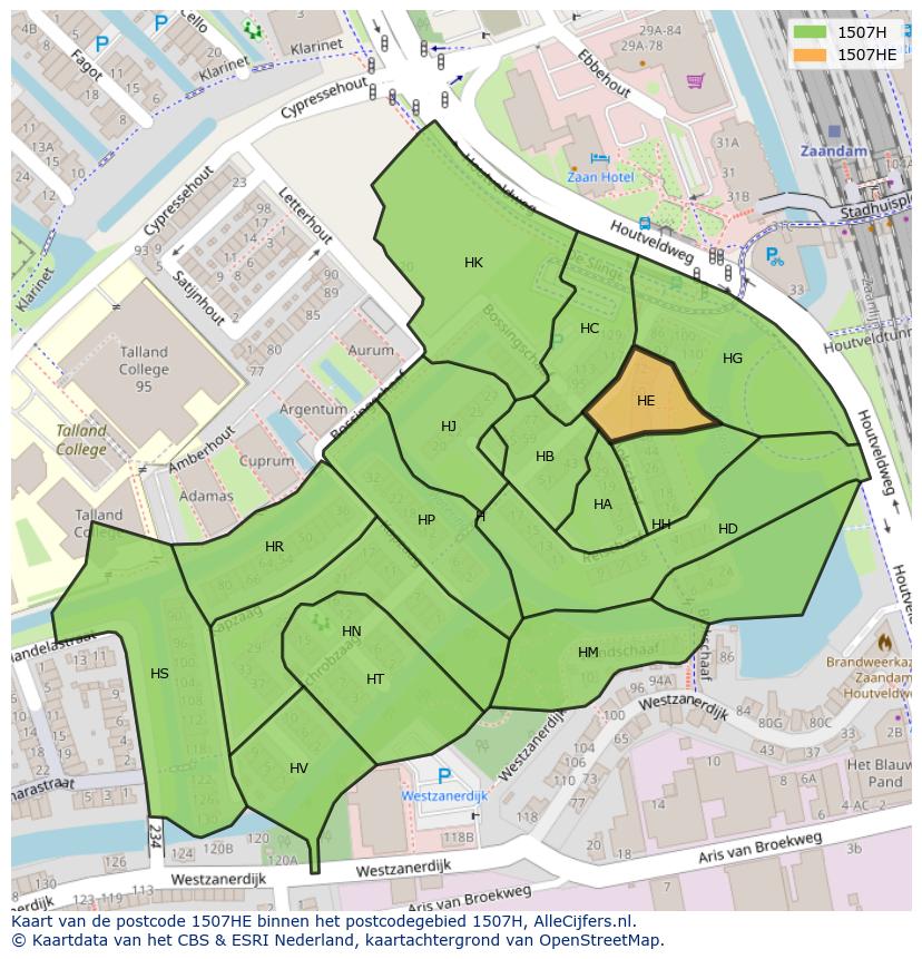 Afbeelding van het postcodegebied 1507 HE op de kaart.