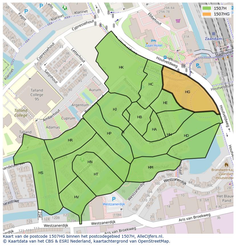 Afbeelding van het postcodegebied 1507 HG op de kaart.