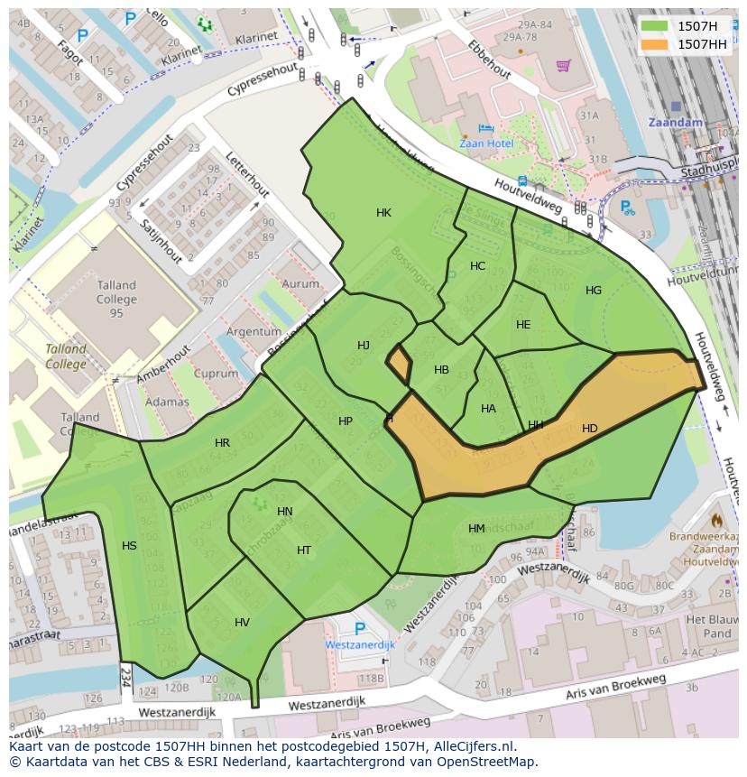 Afbeelding van het postcodegebied 1507 HH op de kaart.
