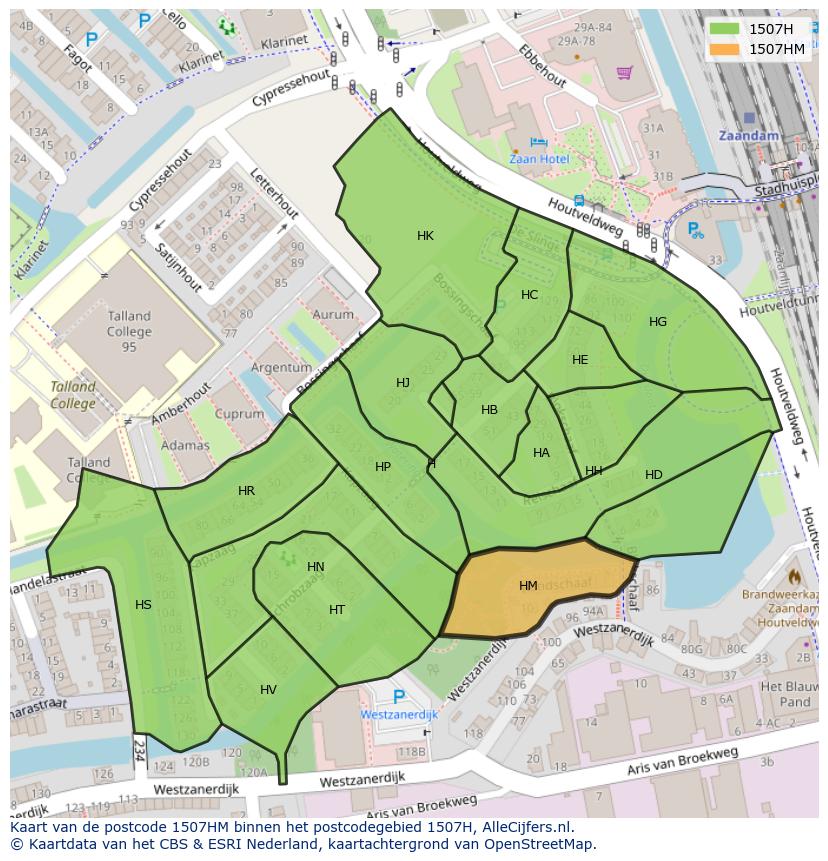 Afbeelding van het postcodegebied 1507 HM op de kaart.